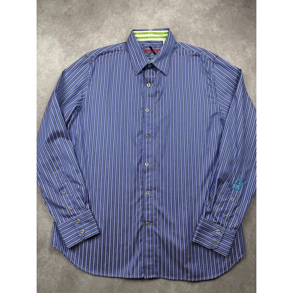 Robert Graham Mens 2XL Slim Fit Purple Blue Striped Button Up Flip Cuff Shirt